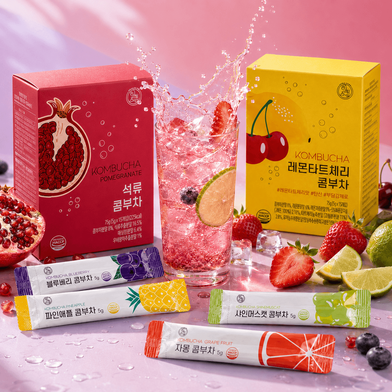 Koreai kombucha stick italpor — frissítő, praktikus, bárhová magaddal viheted